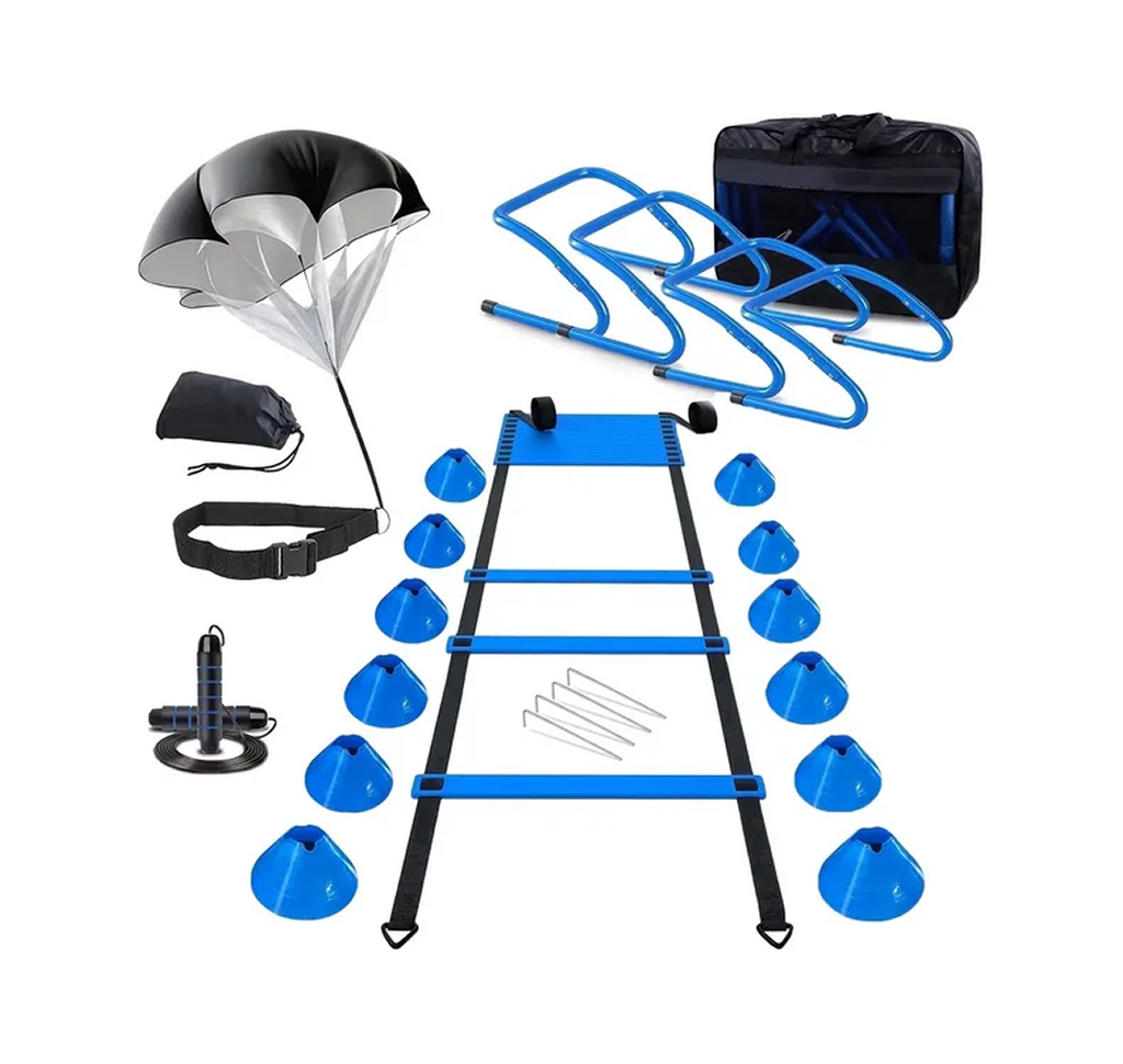 Soccer & Football Agility Training Set — 610cm (20ft) Ladder, Hurdles, Parachute, Cones & Jump Rope