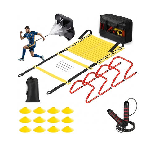 Soccer & Football Agility Training Set — 610cm (20ft) Ladder, Hurdles, Parachute, Cones & Jump Rope