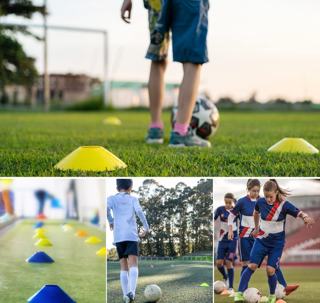Soccer & Football Disc Cones — 25 Pack 5-Color Flat Markers with Carry Bag & Holder