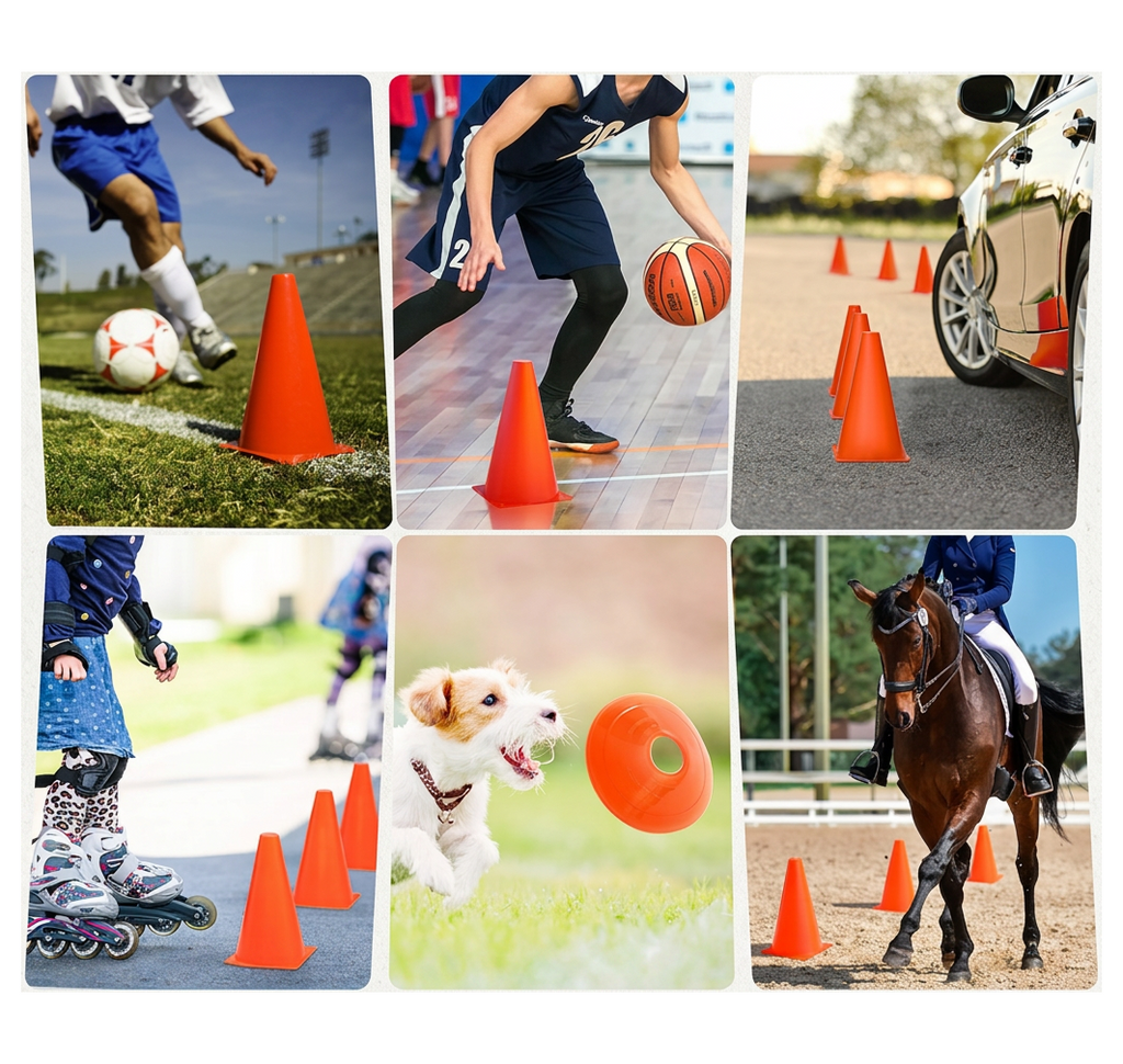 Soccer & Football Training Cones — 12 Pack 18cm (7") Orange Cones with Carry Bag