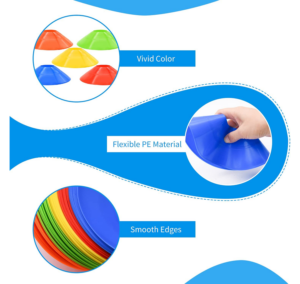 Soccer & Football Disc Cones — 25 Pack 5-Color Flat Markers with Carry Bag & Holder