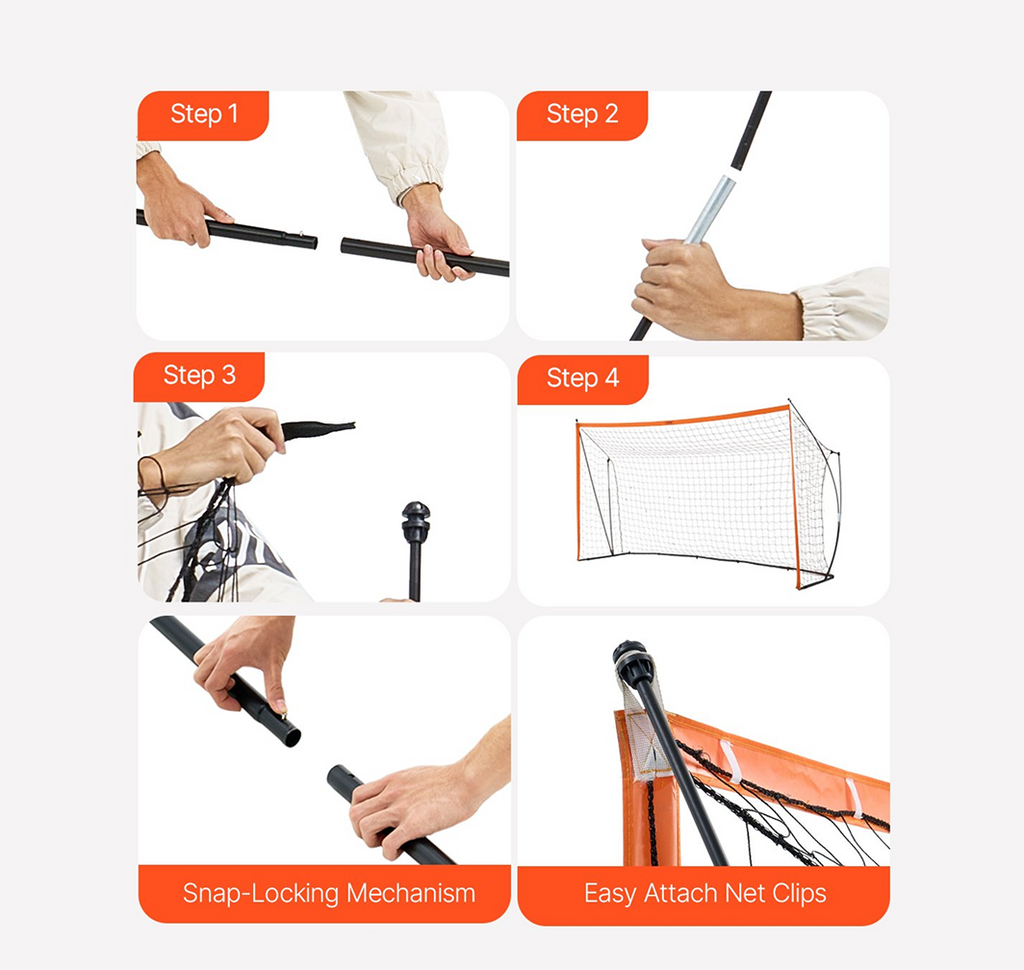 Soccer & Football Training Goal — 366×183cm (12×6ft) Portable Net with Steel Fiberglass Frame & Carry Bag