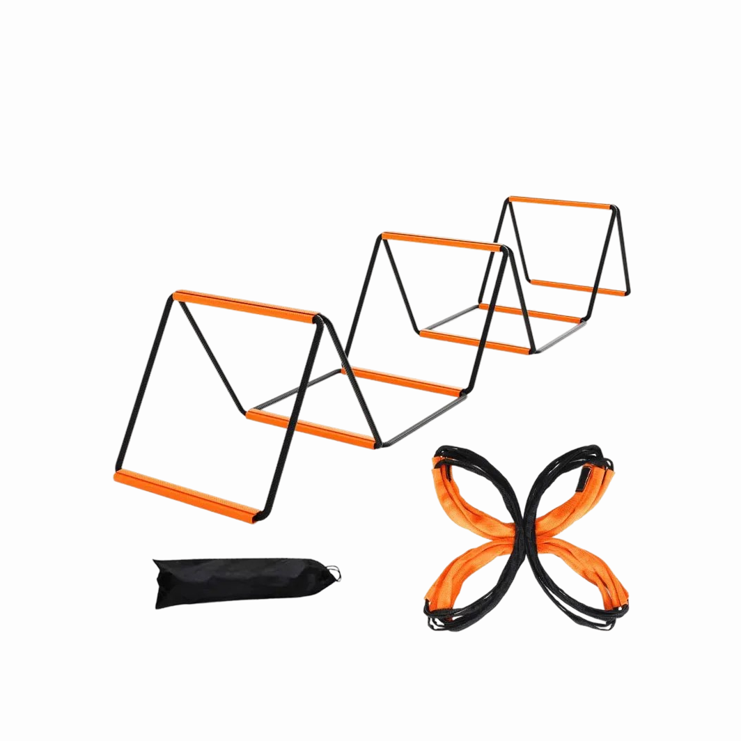 Soccer & Football 3-in-1 Agility Ladder — Semi-Rigid Folding Ladder, Hurdle & Wall, 8 or 10 Grids
