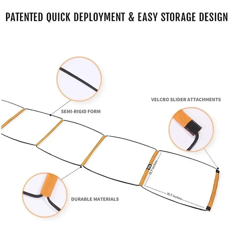 Soccer & Football 3-in-1 Agility Ladder — Semi-Rigid Folding Ladder, Hurdle & Wall, 8 or 10 Grids