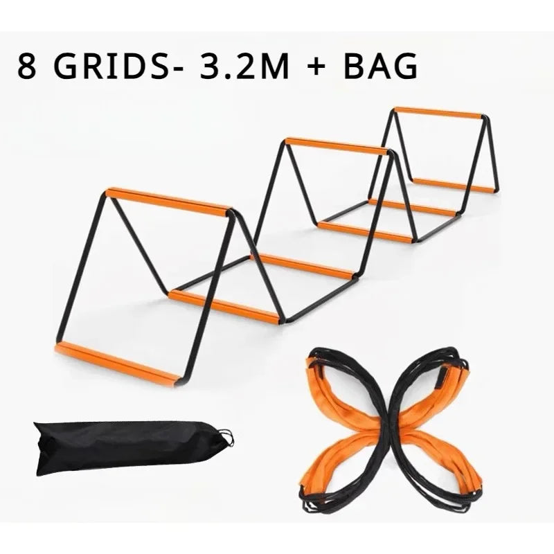 Soccer & Football 3-in-1 Agility Ladder — Semi-Rigid Folding Ladder, Hurdle & Wall, 8 or 10 Grids