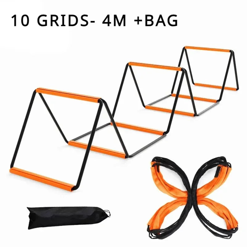 Soccer & Football 3-in-1 Agility Ladder — Semi-Rigid Folding Ladder, Hurdle & Wall, 8 or 10 Grids